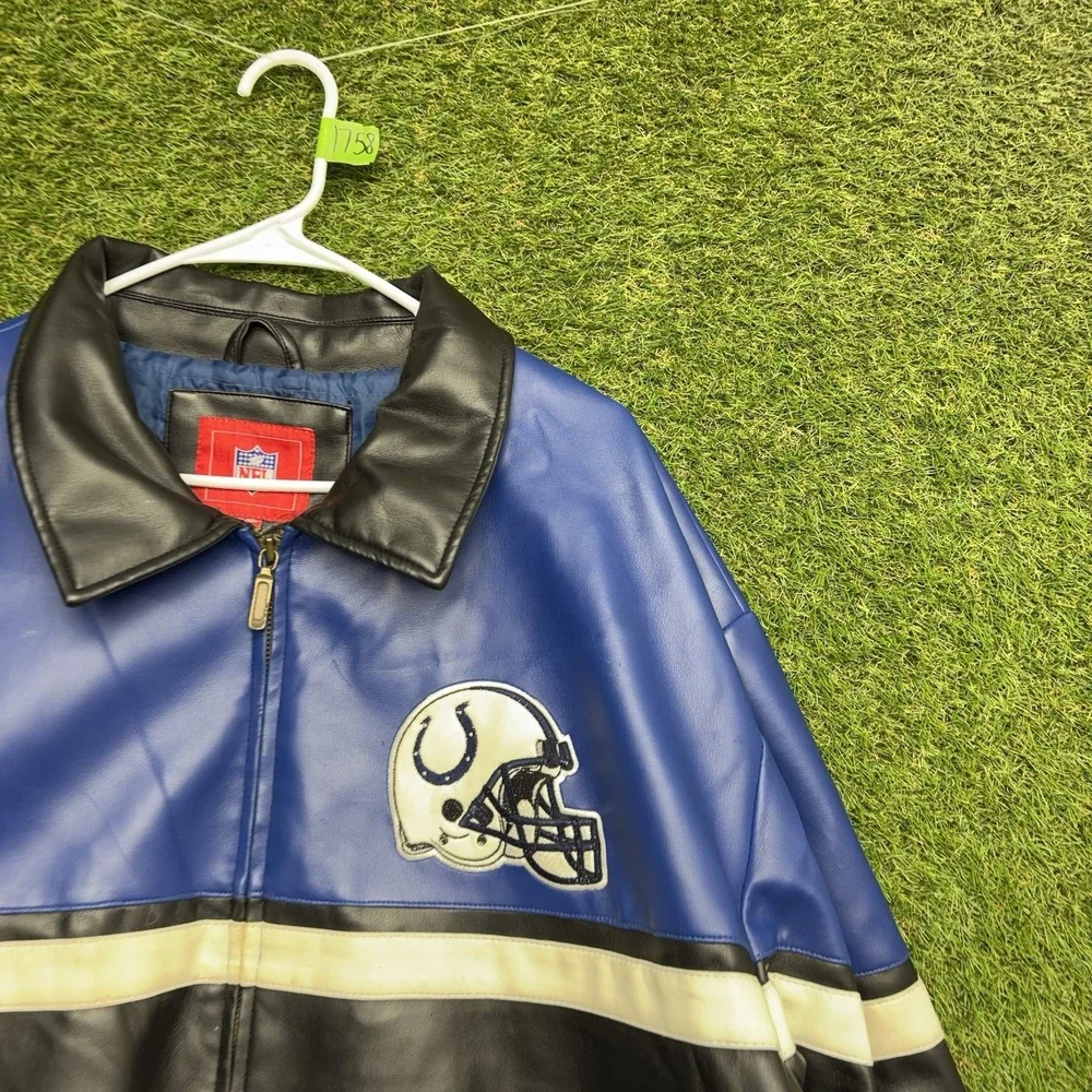 Vintage Indianapolis Colts Leather Jacket Mens 2XL Black NFL Football Bomber